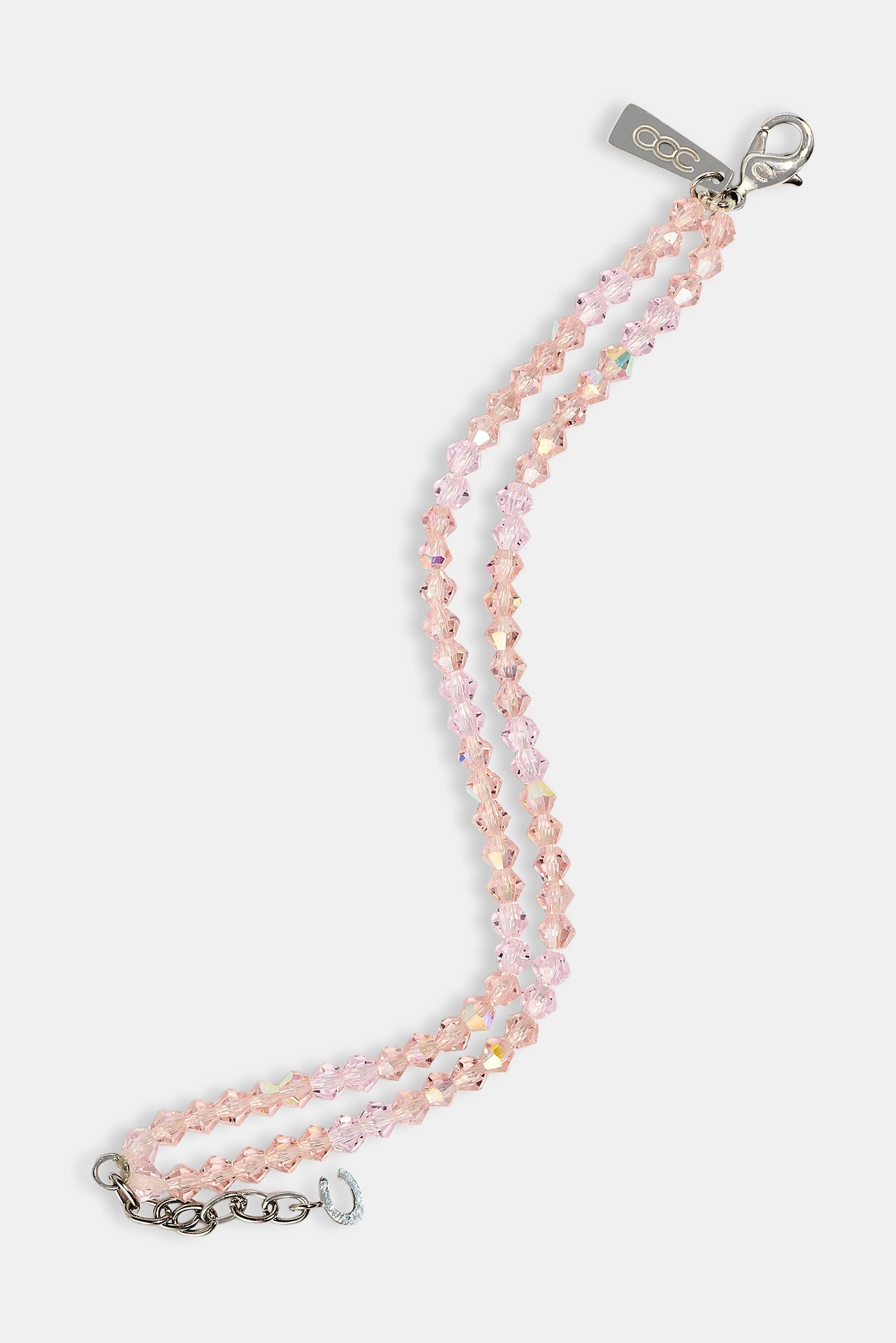 Pink Double Layer Glass Bead Bracelet - 4mm - White